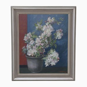Artista sueco, Flor en una olla de cerámica, Pintura al óleo, Mediados del siglo XX, Enmarcado