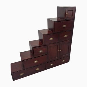 Elm Wood Step Tansu Storage Cabinet