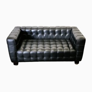 Vintage Austtian Kubus Sofa in Black Leather by Josef Hoffmann for Wittmann, 1980s