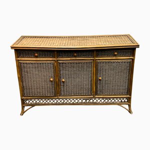 Vintage Italian Rattan and Bamboo Sideboard, Italy, 1970s