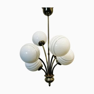 Lustre Hollywood Regency en Opaline avec Rayures Dorées de Massive, Belgique, 1980s