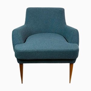Blauer österreichischer Mid-Century Boucle Sessel, Oswald Haerdtl zugeschrieben, 1950er