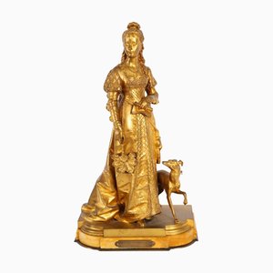 Eutrope Bouret, Queen Isabella, 19th Century, Antique Gilt Bronze Sculpture