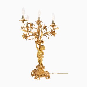 Lámpara de mesa Ormolu Cherub monumental francesa, siglo XIX