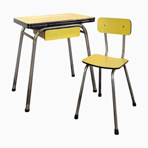 Yellow Formica Desk and Chair, Set of 2
