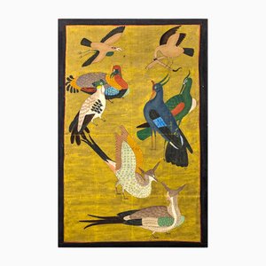 Vietnamese Silk Painting of Sailing Boat with Birds