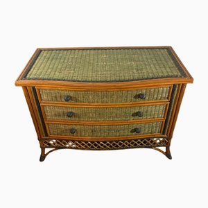 Commode à 3 Tiroirs Vintage en Rotin et Cannage, 1970s
