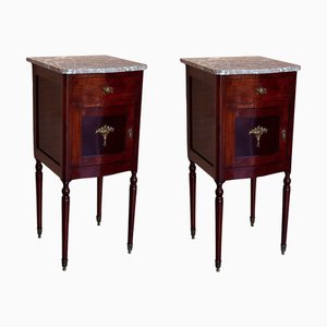 Tables de Chevet Art Nouveau en Acajou avec Plateau en Marbre, 1900s, Set de 2