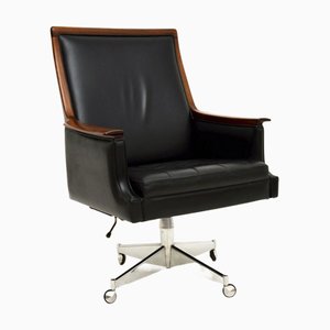 Vintage Scandinavian Leather Swivel Desk Chair by Torbjorn Afdal for Bruksbo, 1960