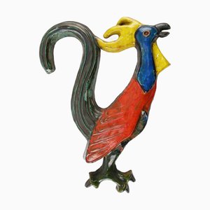 Plaquette Vintage en Céramique d'un Coq Coloré par A. Dandoy, Belgique, années 60-70