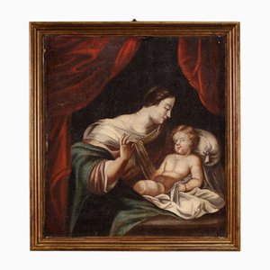 Madonna and Child, 1740, Small Oil on Canvas, Framed