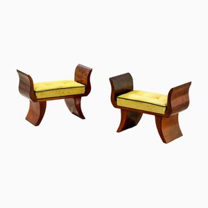 Hocker aus Holz & Stoff, 1970, 2er Set