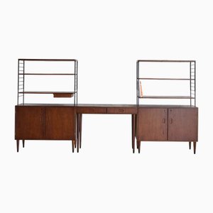 Mid-Century 3-Piece Teak Bookcase System with Writing Desk, Sweden, 1960s, Set of 3