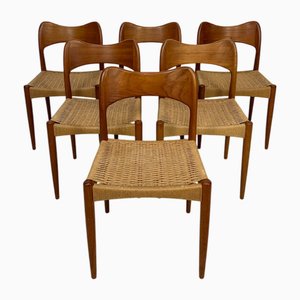 Vintage Teak and Papercord Dining Chairs by Arne Hovmand Olsen for Mogens Kold, 1960s, Set of 6