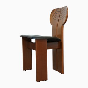 Sedia da pranzo vintage in noce e pelle di Afra & Tobia Scarpa, 1973
