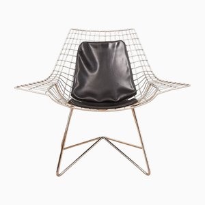 Chaise Modèle 5344 avec Structure en Fil d'Acier Chromé et Cuir Artificiel Noir de Strässle Werksentwurf, 1950s-1960s