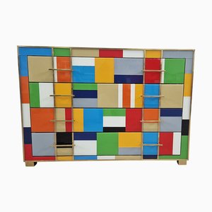 Cassettiera a quattro cassetti in vetro di Murano multicolore, anni '80