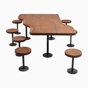 Swiss Table with 8 Matching Stools, Set of 9
