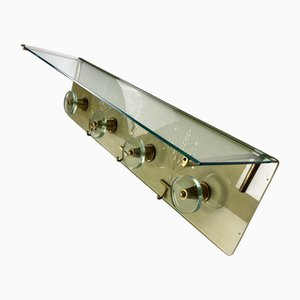 Wall Coat Hanger in Engraved Glass and Brass in the style of Fontana, 1950s