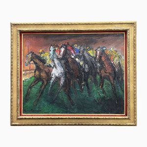 Rodolphe Caillaux, Caballos corriendo, años 80, óleo sobre lienzo, Enmarcado