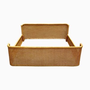 Rattan and Wicker Double Bed by Adalberto Dal Lago for Germa, Italy, 1960s
