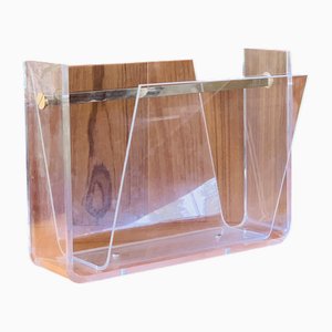 Acrylic Glass and Brass Magazine Rack attributed to David Lange, 1970s