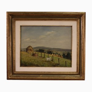 Landschaft, 1935, Kleines Öl auf Karton, Gerahmt