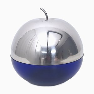 Postmodern Blue Glass and Metal Ice Bucket in the style of Mauro Manetti, Italy, 1970s