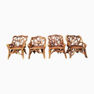 Fauteuils Rustiques en Bois et Root, 1960s, Set de 4