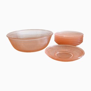 Greifswald Bowl Set by Wilhelm Wagenfeld for Vereinigte Lausitzer Glaswerke, 1930s, Set of 7
