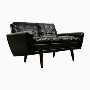 Canapé Deux Places Modèle 64 Vintage en Cuir Noir Original par Georg Thams pour Vejen Polstermøbelfabrik, 1960s