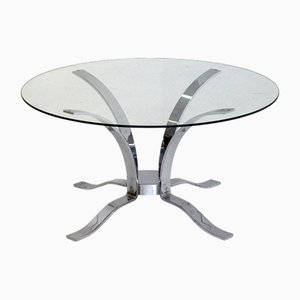 Mid-Century Modern Coffee Table in Glass with Chrome Frame