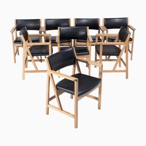 Mid-Century Modern Dining Chairs in Oak and Leather by Soren Holst for Fredericia, 1970s, Set of 8