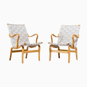 Set of Eva Armchairs in Birch and Linen by Bruno Mathsson for Dux, 1960s