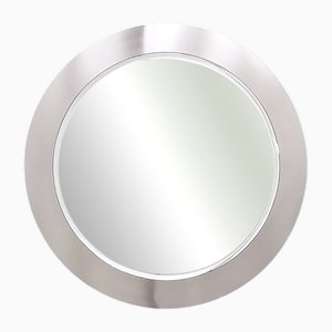 Miroir Mural Rond Postmoderne avec Cadre en Acier Miroir, Italie, 1970s