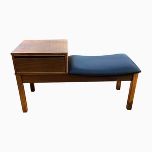Banc Téléphone Vintage en Teck avec Siège en Vinyle, 1960s