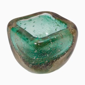 Bomboniera in vetro Sommerso screziato oro verde attribuita a Venini, Italia, anni '40