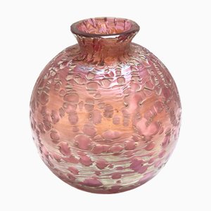 Vintage Pink Iridescent Etched Blown Glass Diaspora Vase attributed to Loetz, 1920s
