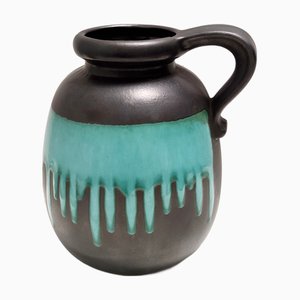 Vintage Fat Lava Keramik Vase in Schwarz & Blaugrün von Scheurich WGP, 1970er