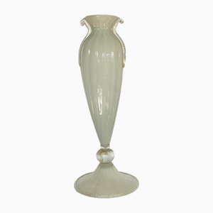 Jarrón Pulegoso blanco de canalé con esferas y detalles de cristal dorado, años 90