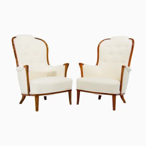 Juego de Sillones suecos de crema Boucle de Carl Malmsten para OH Sjögren, años 50