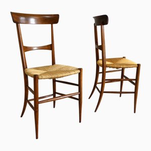 Italian Chairs in Wood and Straw, 1950s, Set of 2