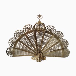 French Classic Brass and Bronze Peacock Fire Screen, Late 19th Century