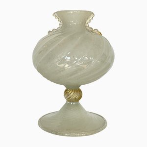 White Pulegoso Vase with Gold Parts in Hand-Blown and Hand-Drawn Murano Glass, 1990s