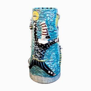 Carneval Umbrella Vase in Polychrome Ceramic from San Polo Venezia, 1950s