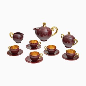 Sang De Boeuf and Gold Belgian Studio Pottery Coffee Set by Jules Guérin, 1960s