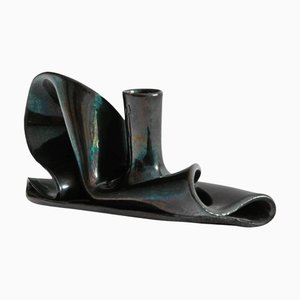 Freeform Metallic Glazed Folded Studio Pottery Candle Holder, 1930s