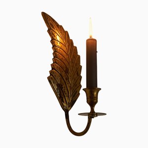Leaf Shaped Candle Sconce in Patinated Brass, 1970s