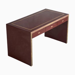 Jean Claude Mahey Desk in Lacquered Wood & Brass, 1970s