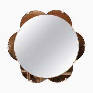 Art Deco Flower-Shaped Amber Peach Bevelled Mirror, 1930s